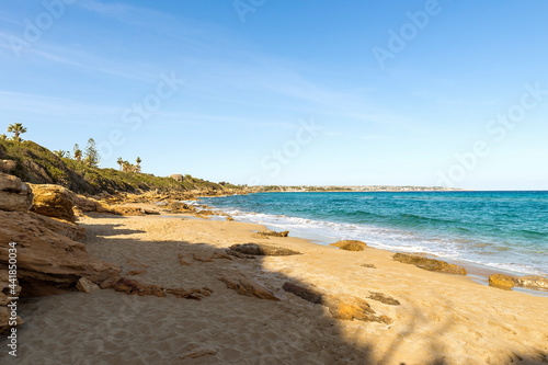 Splendid seascapes of Arenella Beach (Spiaggia di Arenella) in Syracuse City, Sicily, Italy.
