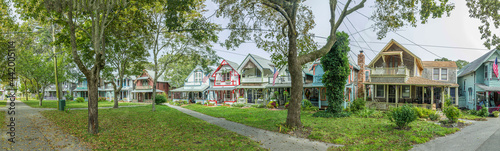 Carpenters Cottages called gingerbread houses on Lake Avenue, Oak Bluffs on Martha's Vineyard, Massachusetts, USA