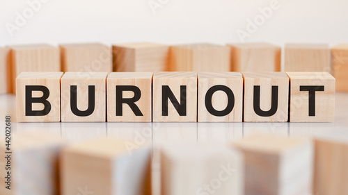 burnout word made with building blocks, concept