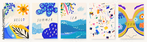 Colorful doodle summer vector illustrations. Modern hand drawn templates for your design.