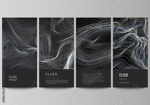 The minimalistic vector illustration of the editable layout of flyer, banner design templates. Smooth smoke wave, hi-tech concept black color techno background.