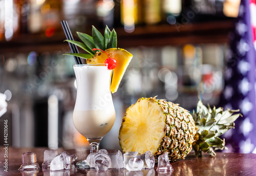 Pina colada coctail on bar counter