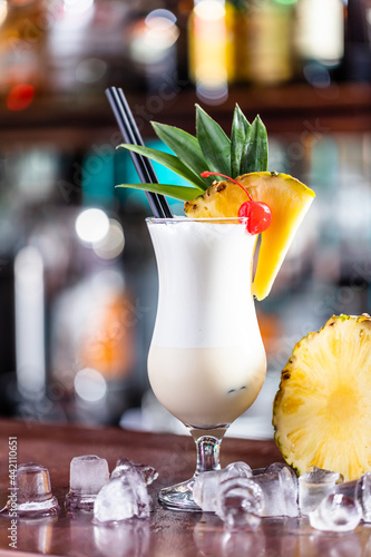 Pina colada coctail on bar counter