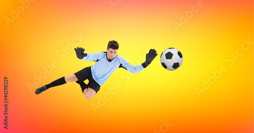 Composition of male football player catching football with copy space