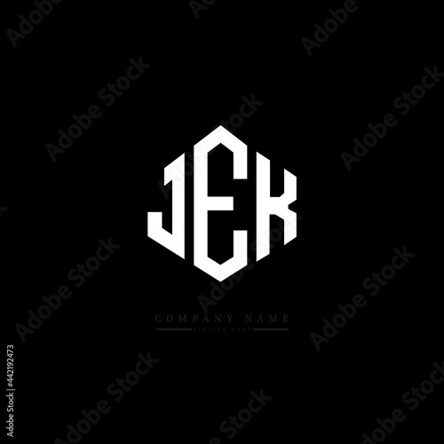 JEK letter logo design with polygon shape. JEK polygon logo monogram. JEK cube logo design. JEK hexagon vector logo template white and black colors. JEK monogram, JEK business and real estate logo. 