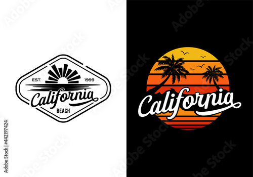 Sunset of california beach logo design inspiration template