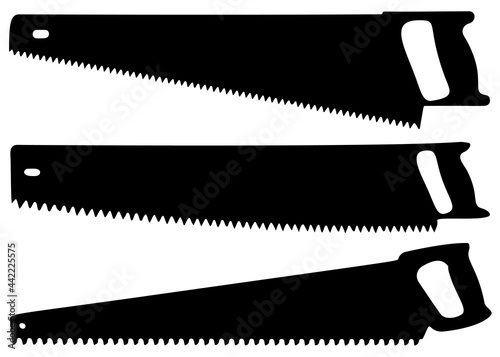 Hand saws in a set. Vector image.