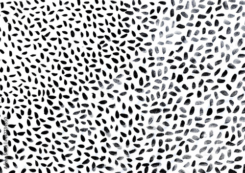 Watercolor dots background. Randomly placed polka dots, hand drawn spots seamless pattern. Scattered big and small circles, points in various sizes. Decorative black and white design tiles.