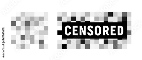 Censor pixel sign bar. Censorship square vector graphic blur effect censored content