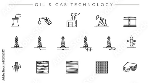 Oil and Gas Technology concept line style vector icons set
