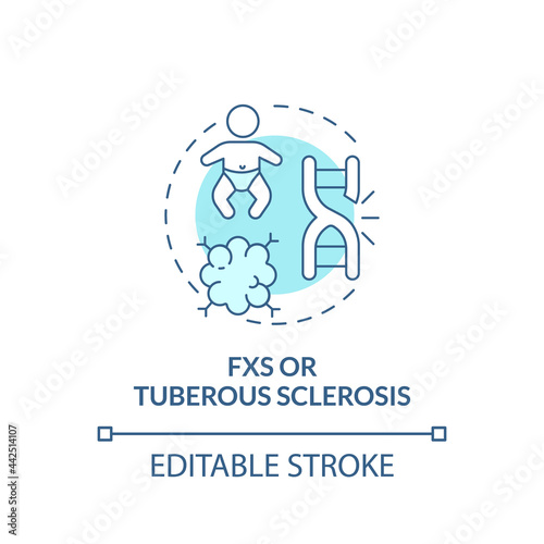 FXS and tuberous sclerosis concept icon. Autism cause abstract idea thin line illustration. Rare genetic condition. Learning disabilities. Vector isolated outline color drawing. Editable stroke