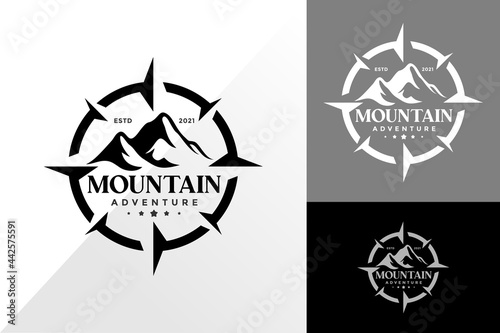 Mountain Compass Logo Design, Brand Identity Logos Designs Vector Illustration Template