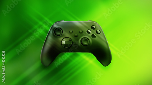 3D illustration. New generation game controller on green background