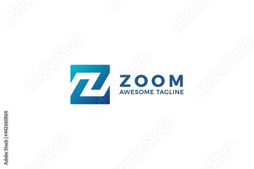 Letter Z blue color simple flat box logo