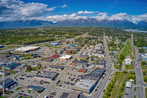 Aerial View of Downtown Palmer, Alaska during Summer