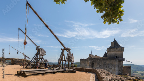 Medieval catapult in Castelnaud-la-Chapelle Castle in France