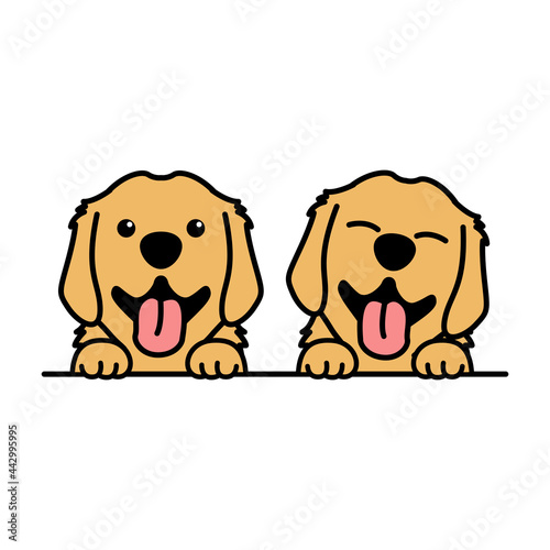 Cute golden retriever puppy cartoon, vector illustration