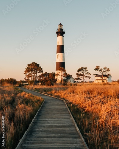 Bodie Island Lighthouse and marsh boardwalk trail, in the Outer Banks, North Carolina