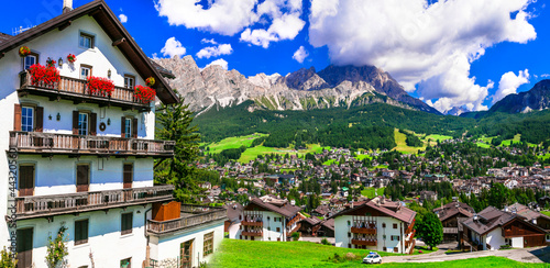 Breathtaking nature of Italian Alps .Wonderful valley in Cortina d'Ampezzo - famous ski resort in northern Italy, Belluno province