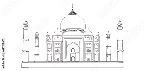 Taj mahal vector illustration, Line drawing of Taj Mahal, 