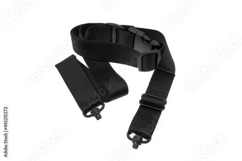 Sturdy modern nylon shoulder strap. Weapon strap. Isolate on a white back