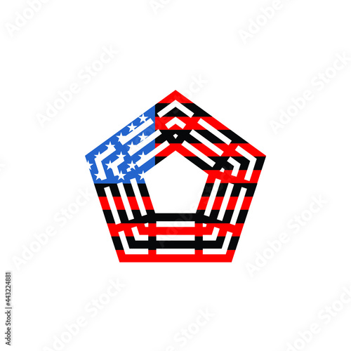 pentagon building logo with American flag logo design vector