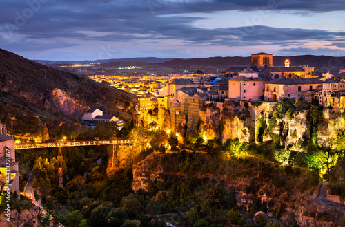 Cuenca Cathedral and San Pablo Bridge at sunset in Spain