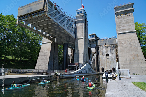 Lift lock on the Trent River at Peterborough, Canada, built in 1904, is the world's largest..