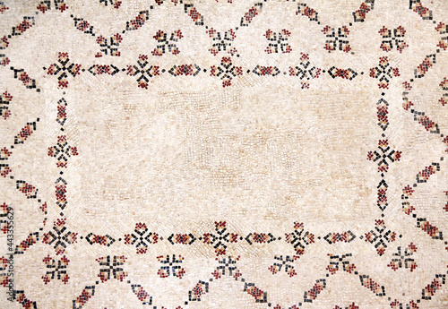 Horizontal ancient byzantine natural stone tile mosaics with geometrical frame