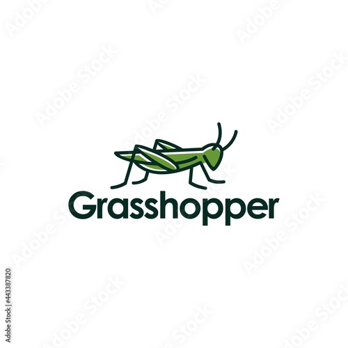 Grasshopper mantis logo, cricket insect icon in trendy minimal Geometric line linear style, green insect logo