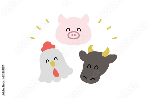 お肉トリオ 笑顔の牛と豚と鶏