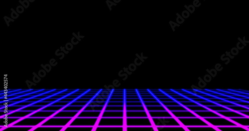Neon grid lines moving against black background