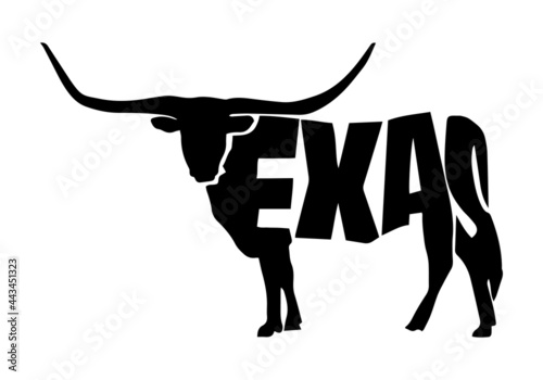 Texas with longhorn vector. Design element for poster, t-shirt print, banner.