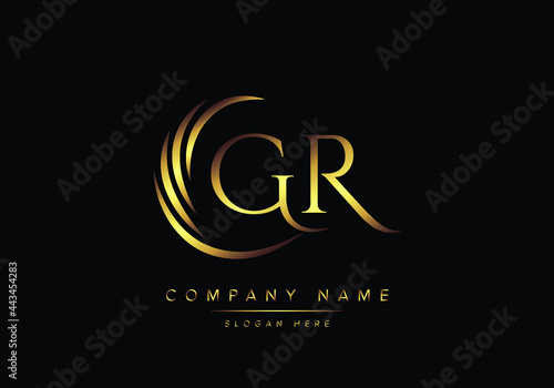 alphabet letters GR monogram logo, gold color elegant classical