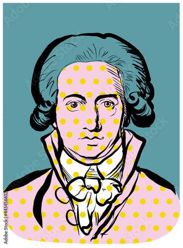 Der junge Goethe als moderne Illustration. Portrait von Johann Wolfgang von Goethe.