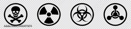 nuclear Radiation chemical biological icon set, Toxic sign, Biohazard symbol, Vector illustration