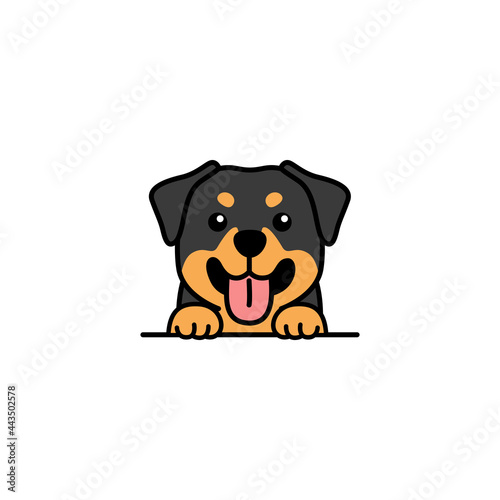 Funny rottweiler puppy cartoon, vector illustration