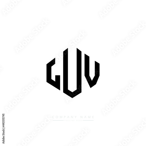 LUV letter logo design with polygon shape. LUV polygon logo monogram. LUV cube logo design. LUV hexagon vector logo template white and black colors. LUV monogram, LUV business and real estate logo. 