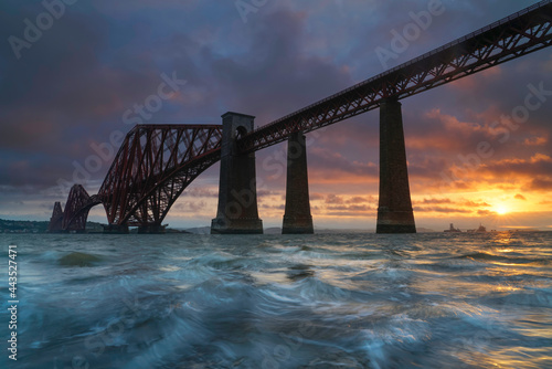 Forth Rail Bridge at sunrise. located on the firth of forth near Edinburgh, Scotland.