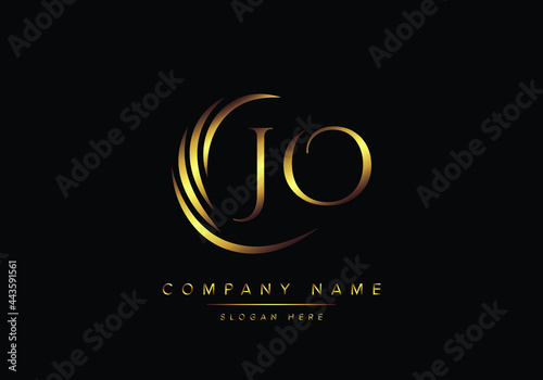alphabet letters JO monogram logo, gold color elegant classical