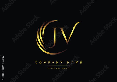 alphabet letters JV monogram logo, gold color elegant classical
