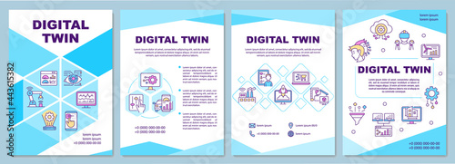Digital twin brochure template. Futuristic technologies. Flyer, booklet, leaflet print, cover design with linear icons. Vector layouts for presentation, annual reports, advertisement pages