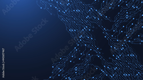 Technology circuit board texture background design. Futuristic blue circuit board background. Minimal vector motherboard