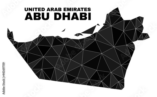 Low-poly Abu Dhabi Emirate map. Polygonal Abu Dhabi Emirate map vector is combined with random triangles. Triangulated Abu Dhabi Emirate map polygonal model for political purposes.