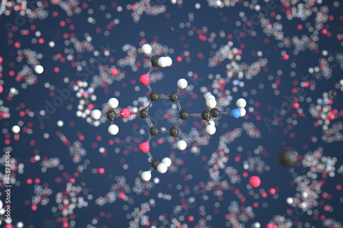 Mescaline molecule, scientific molecular model, 3d rendering