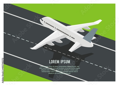 Airplane on the runway, simple isometric illustration.