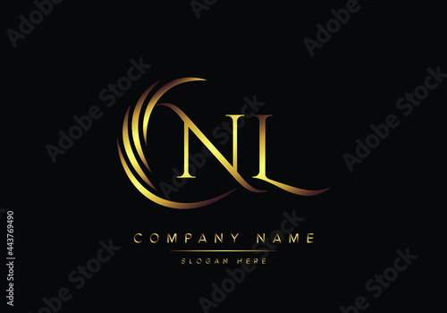 alphabet letters NL monogram logo, gold color elegant classical