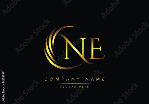 alphabet letters NE monogram logo, gold color elegant classical