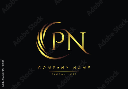 alphabet letters PN monogram logo, gold color elegant classical