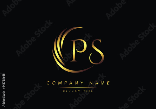 alphabet letters PS monogram logo, gold color elegant classical